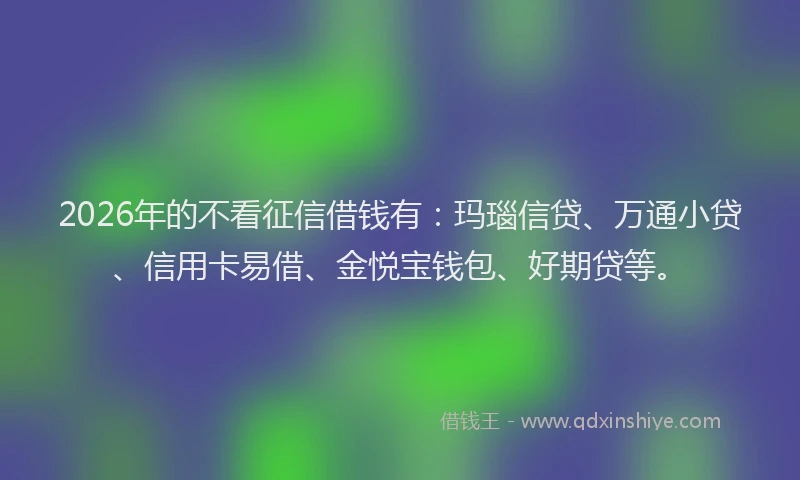 2026年的不看征信借钱有:玛瑙信贷、万通小贷、信用卡易借、金悦宝钱包、好期贷等。