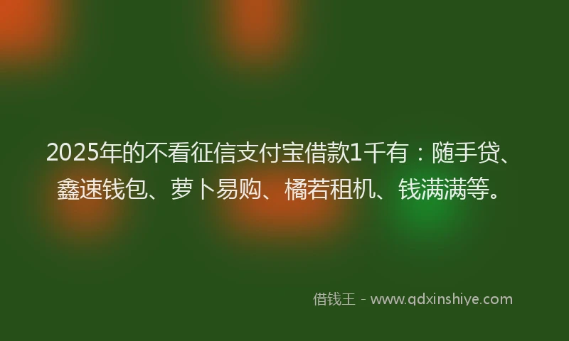 2025年的不看征信支付宝借款1千有：随手贷、鑫速钱包、萝卜易购、橘若租机、钱满满等。