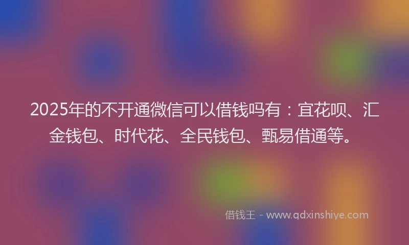 2025年的不开通微信可以借钱吗有：宜花呗、汇金钱包、时代花、全民钱包、甄易借通等。