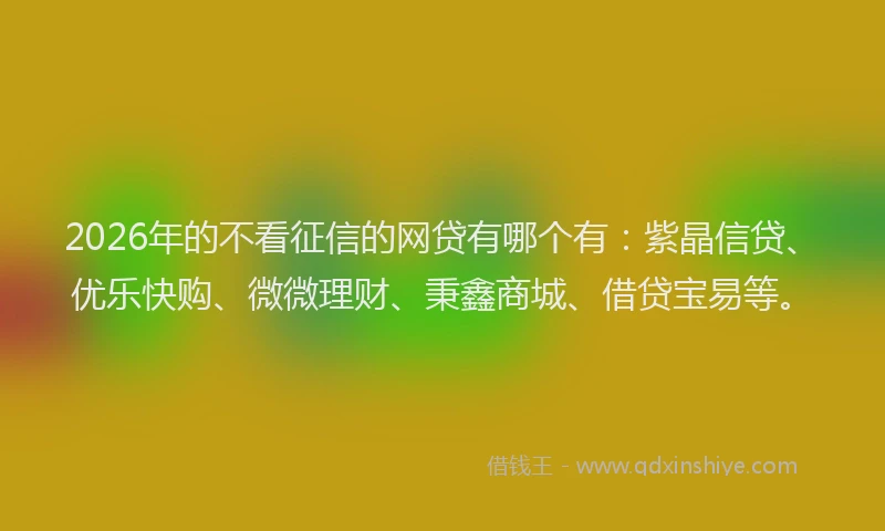 2026年的不看征信的网贷有哪个有:紫晶信贷、优乐快购、微微理财、秉鑫商城、借贷宝易等。
