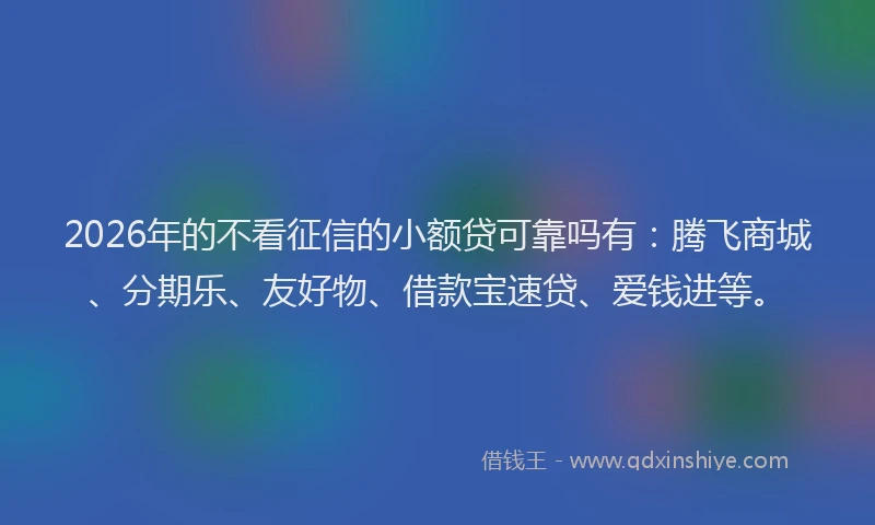 2026年的不看征信的小额贷可靠吗有：腾飞商城、分期乐、友好物、借款宝速贷、爱钱进等。