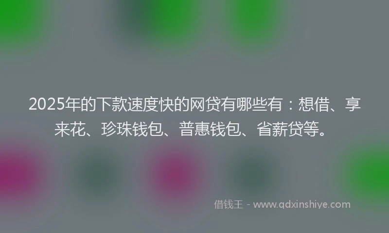 2025年的下款速度快的网贷有哪些有：想借、享来花、珍珠钱包、普惠钱包、省薪贷等。