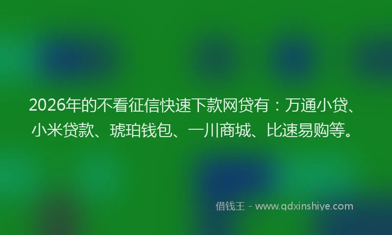 2026年的不看征信快速下款网贷有：万通小贷、小米贷款、琥珀钱包、一川商城、比速易购等。