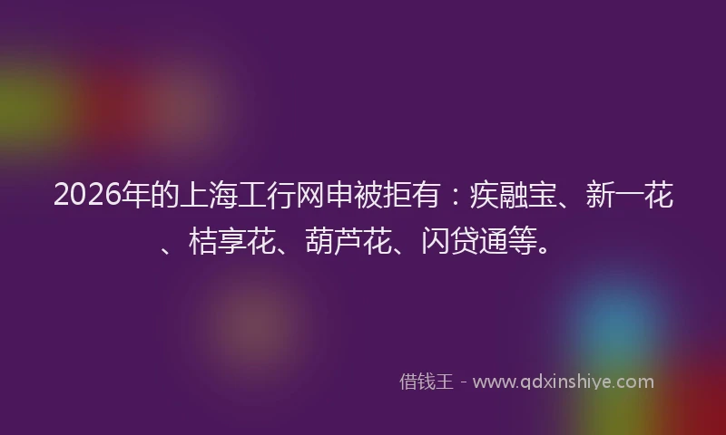2026年的上海工行网申被拒有：疾融宝、新一花、桔享花、葫芦花、闪贷通等。