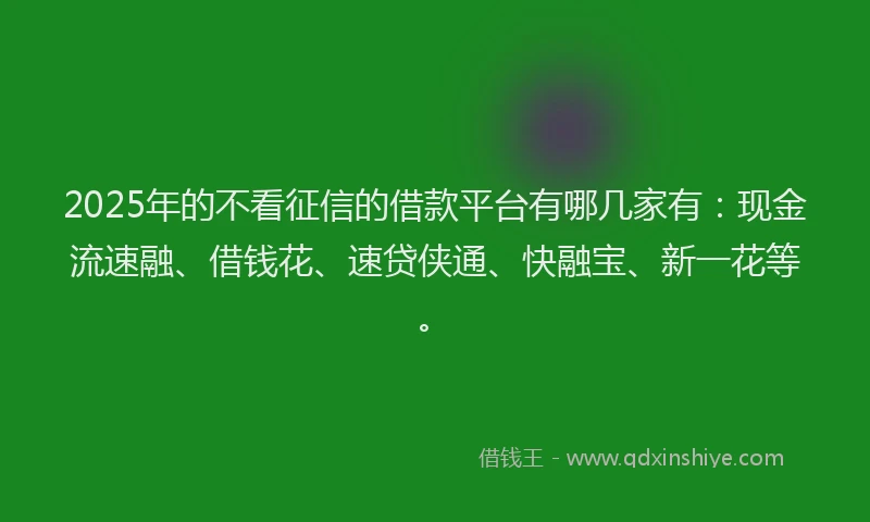 2025年的不看征信的借款平台有哪几家有：现金流速融、借钱花、速贷侠通、快融宝、新一花等。
