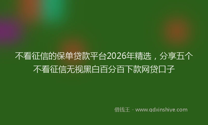 不看征信的保单贷款平台2026年精选，分享五个不看征信无视黑白百分百下款网贷口子