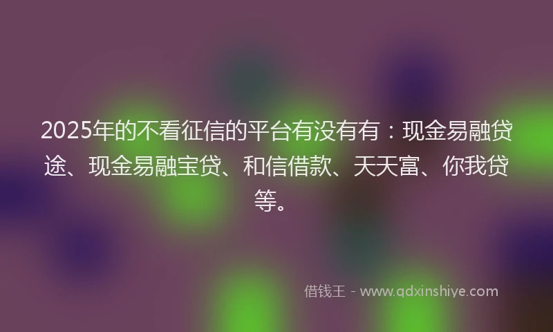 2025年的不看征信的平台有没有有：现金易融贷途、现金易融宝贷、和信借款、天天富、你我贷等。