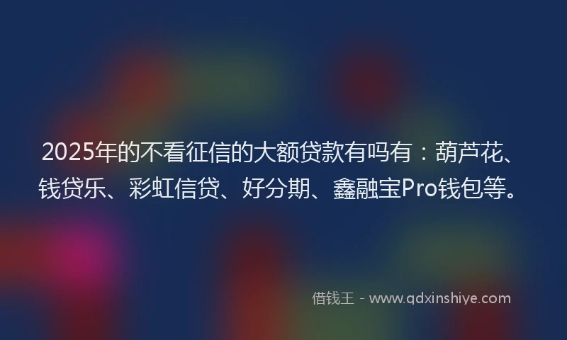 2025年的不看征信的大额贷款有吗有：葫芦花、钱贷乐、彩虹信贷、好分期、鑫融宝Pro钱包等。