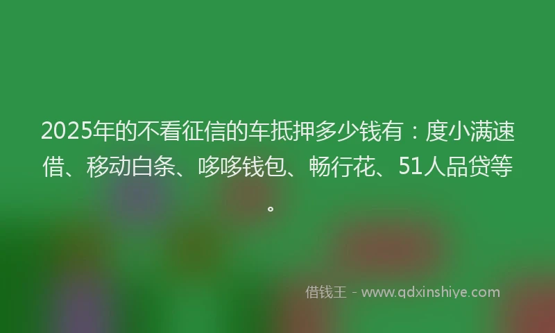 2025年的不看征信的车抵押多少钱有:度小满速借、移动白条、哆哆钱包、畅行花、51人品贷等。