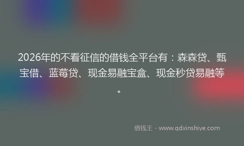 2026年的不看征信的借钱全平台有：森森贷、甄宝借、蓝莓贷、现金易融宝盒、现金秒贷易融等。