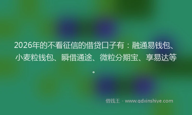 2026年的不看征信的借贷口子有：融通易钱包、小麦粒钱包、瞬借通途、微粒分期宝、享易达等。