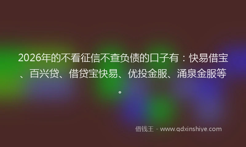 2026年的不看征信不查负债的口子有：快易借宝、百兴贷、借贷宝快易、优投金服、涌泉金服等。