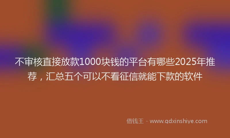 不审核直接放款1000块钱的平台有哪些2025年推荐，汇总五个可以不看征信就能下款的软件
