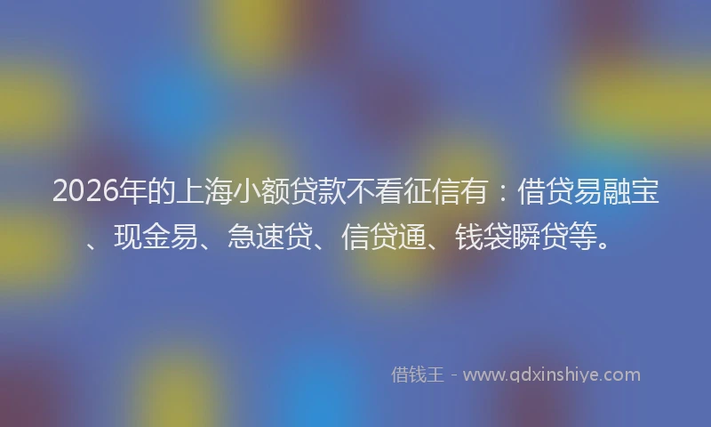 2026年的上海小额贷款不看征信有：借贷易融宝、现金易、急速贷、信贷通、钱袋瞬贷等。