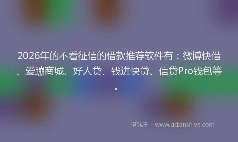 2026年的不看征信的借款推荐软件有:微博快借、爱蹦商城、好人贷、钱进快贷、信贷Pro钱包等。