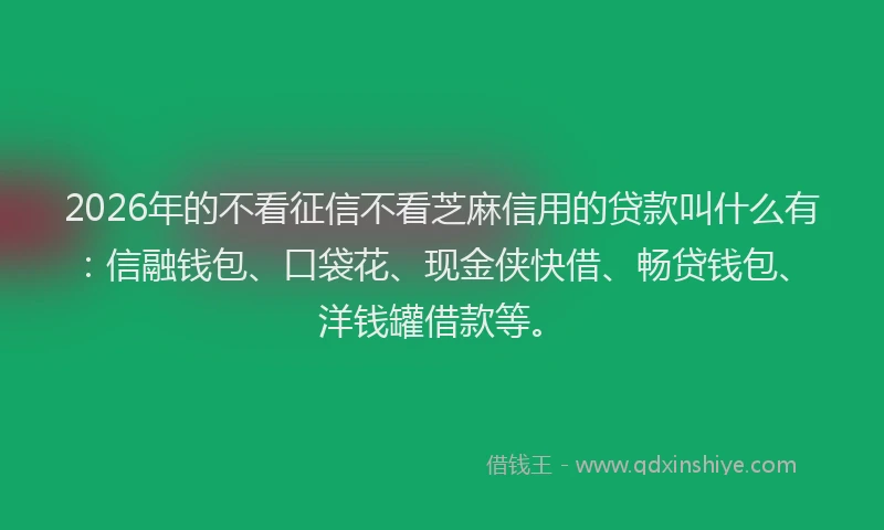 2026年的不看征信不看芝麻信用的贷款叫什么有：信融钱包、口袋花、现金侠快借、畅贷钱包、洋钱罐借款等。