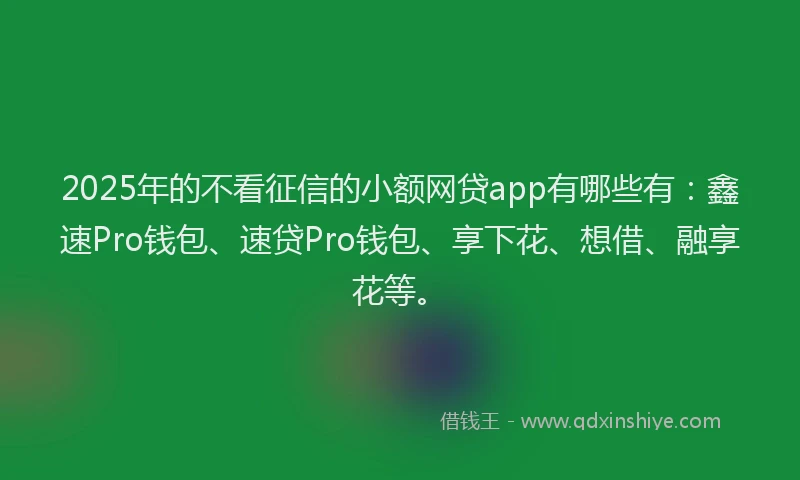 2025年的不看征信的小额网贷app有哪些有：鑫速Pro钱包、速贷Pro钱包、享下花、想借、融享花等。