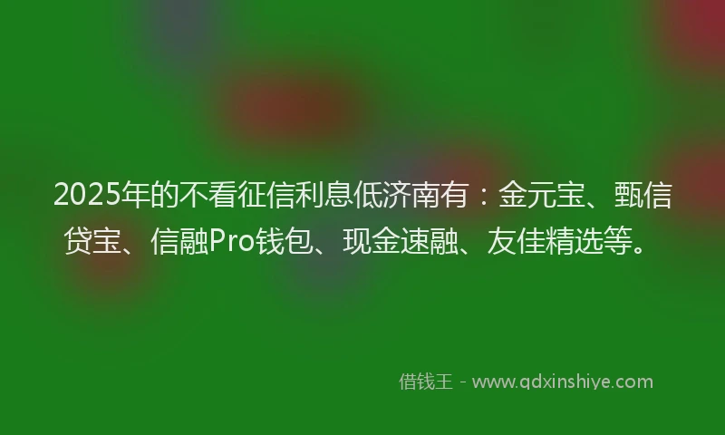 2025年的不看征信利息低济南有：金元宝、甄信贷宝、信融Pro钱包、现金速融、友佳精选等。