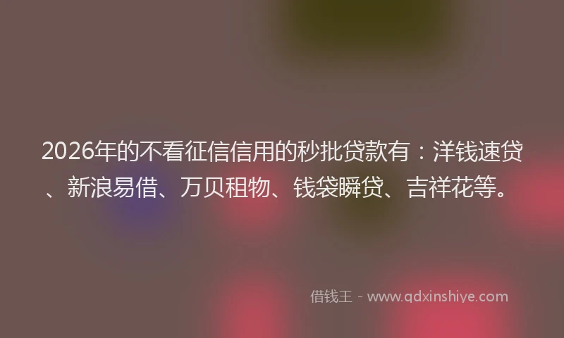 2026年的不看征信信用的秒批贷款有:洋钱速贷、新浪易借、万贝租物、钱袋瞬贷、吉祥花等。