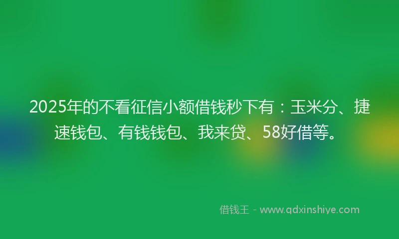 2025年的不看征信小额借钱秒下有：玉米分、捷速钱包、有钱钱包、我来贷、58好借等。