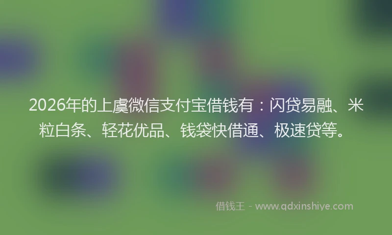 2026年的上虞微信支付宝借钱有：闪贷易融、米粒白条、轻花优品、钱袋快借通、极速贷等。
