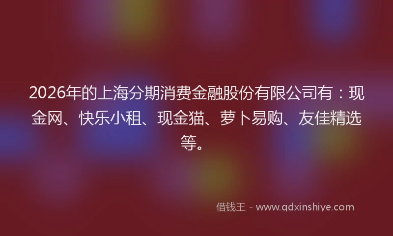 2026年的上海分期消费金融股份有限公司有:现金网、快乐小租、现金猫、萝卜易购、友佳精选等。