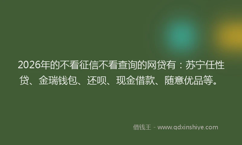 2026年的不看征信不看查询的网贷有：苏宁任性贷、金瑞钱包、还呗、现金借款、随意优品等。