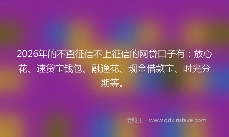 2026年的不查征信不上征信的网贷口子有：放心花、速贷宝钱包、融逸花、现金借款宝、时光分期等。