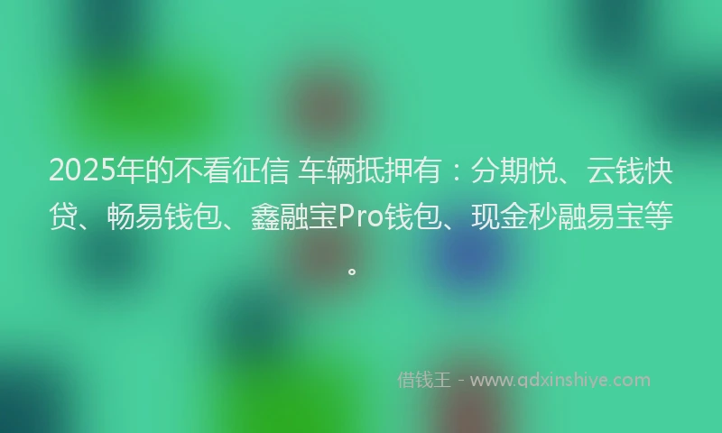 2025年的不看征信 车辆抵押有：分期悦、云钱快贷、畅易钱包、鑫融宝Pro钱包、现金秒融易宝等。