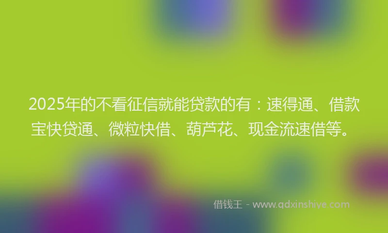 2025年的不看征信就能贷款的有：速得通、借款宝快贷通、微粒快借、葫芦花、现金流速借等。