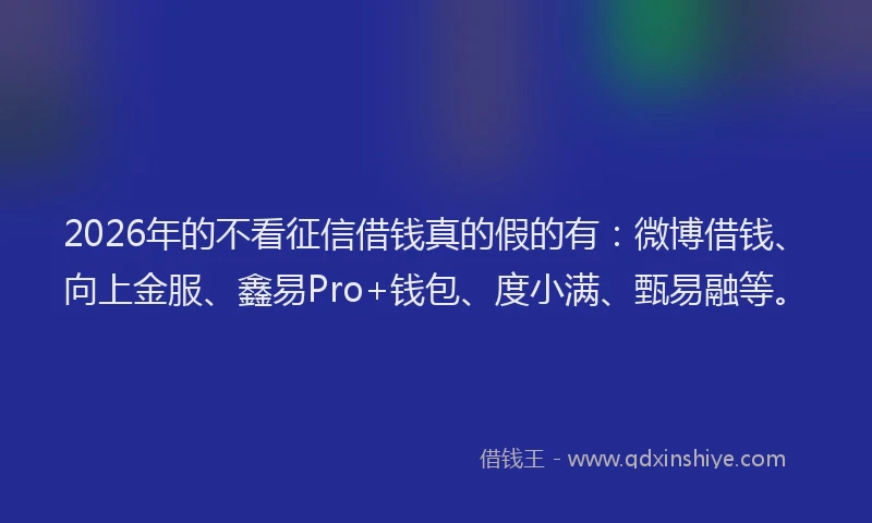 2026年的不看征信借钱真的假的有：微博借钱、向上金服、鑫易Pro+钱包、度小满、甄易融等。