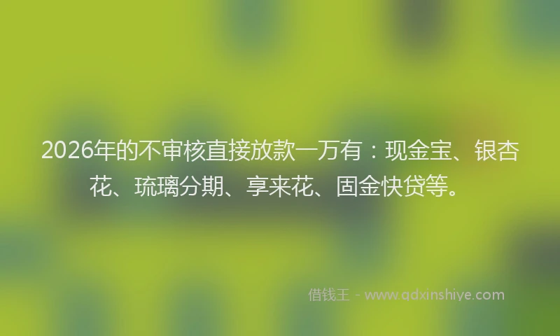 2026年的不审核直接放款一万有:现金宝、银杏花、琉璃分期、享来花、固金快贷等。