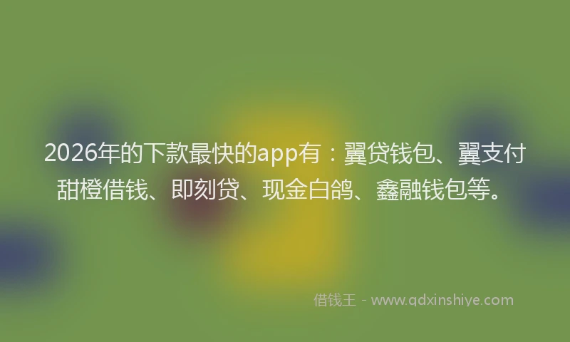 2026年的下款最快的app有:翼贷钱包、翼支付甜橙借钱、即刻贷、现金白鸽、鑫融钱包等。
