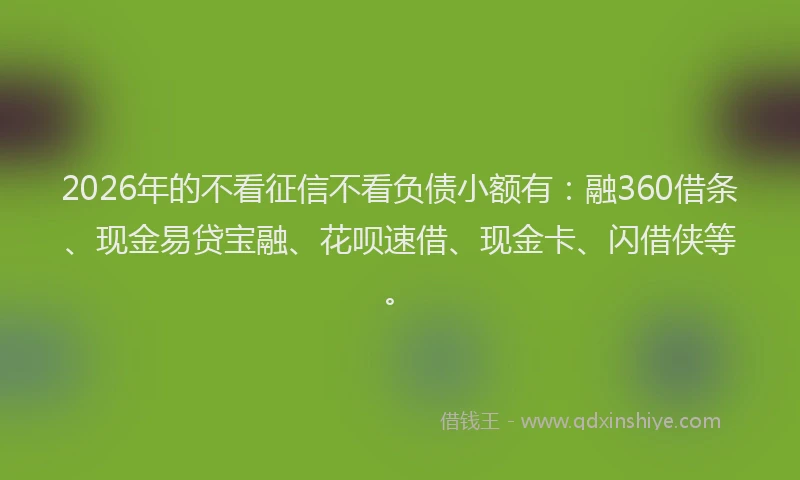 2026年的不看征信不看负债小额有：融360借条、现金易贷宝融、花呗速借、现金卡、闪借侠等。