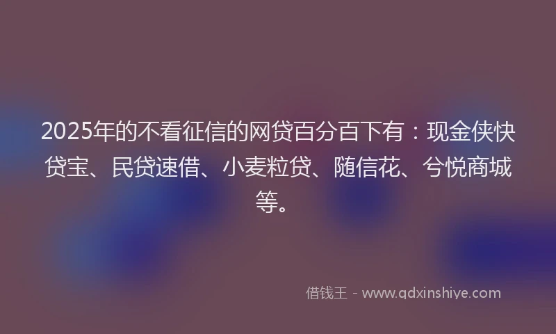 2025年的不看征信的网贷百分百下有:现金侠快贷宝、民贷速借、小麦粒贷、随信花、兮悦商城等。