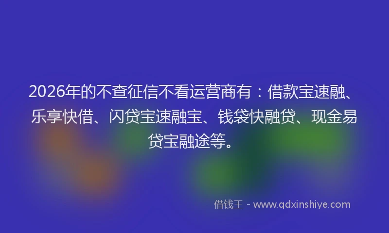 2026年的不查征信不看运营商有：借款宝速融、乐享快借、闪贷宝速融宝、钱袋快融贷、现金易贷宝融途等。
