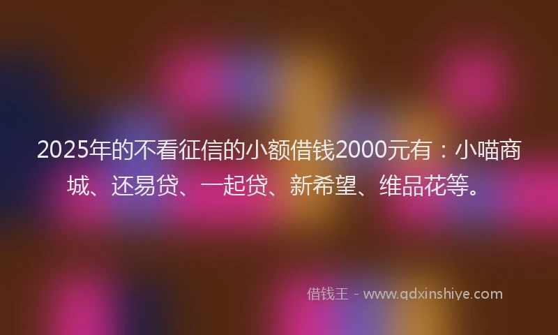 2025年的不看征信的小额借钱2000元有：小喵商城、还易贷、一起贷、新希望、维品花等。