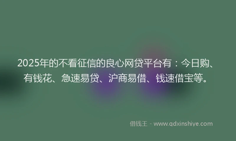 2025年的不看征信的良心网贷平台有：今日购、有钱花、急速易贷、沪商易借、钱速借宝等。