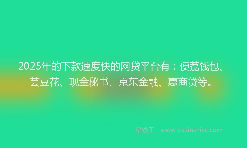 2025年的下款速度快的网贷平台有:便荔钱包、芸豆花、现金秘书、京东金融、惠商贷等。