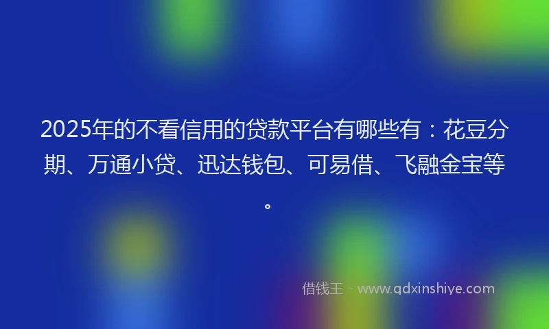 2025年的不看信用的贷款平台有哪些有:花豆分期、万通小贷、迅达钱包、可易借、飞融金宝等。