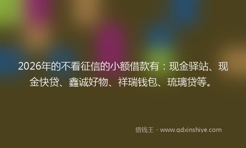 2026年的不看征信的小额借款有:现金驿站、现金快贷、鑫诚好物、祥瑞钱包、琉璃贷等。