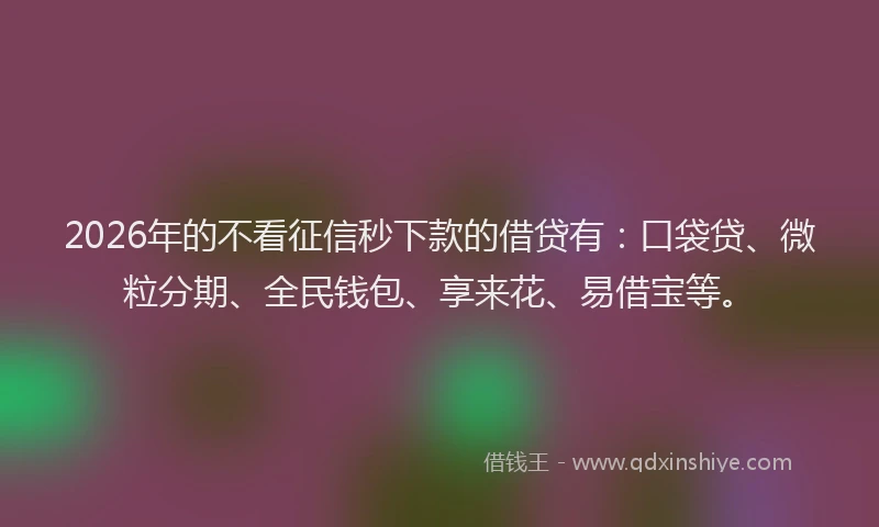 2026年的不看征信秒下款的借贷有：口袋贷、微粒分期、全民钱包、享来花、易借宝等。
