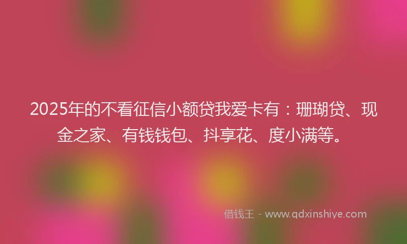 2025年的不看征信小额贷我爱卡有：珊瑚贷、现金之家、有钱钱包、抖享花、度小满等。