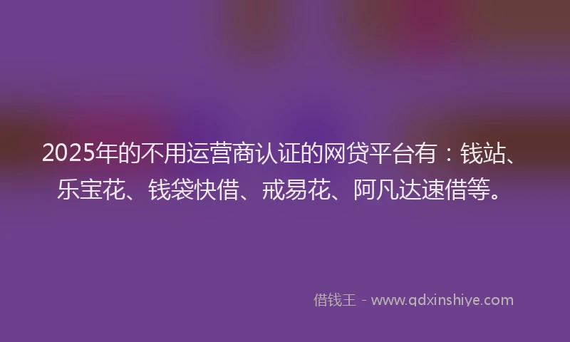 2025年的不用运营商认证的网贷平台有：钱站、乐宝花、钱袋快借、戒易花、阿凡达速借等。