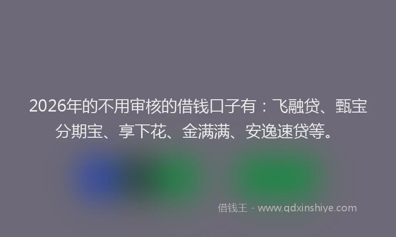 2026年的不用审核的借钱口子有：飞融贷、甄宝分期宝、享下花、金满满、安逸速贷等。