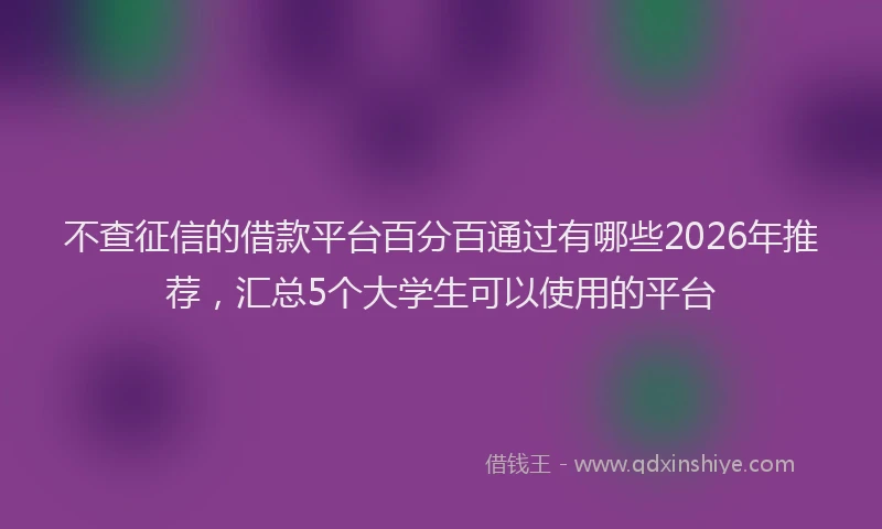 不查征信的借款平台百分百通过有哪些2026年推荐，汇总5个大学生可以使用的平台