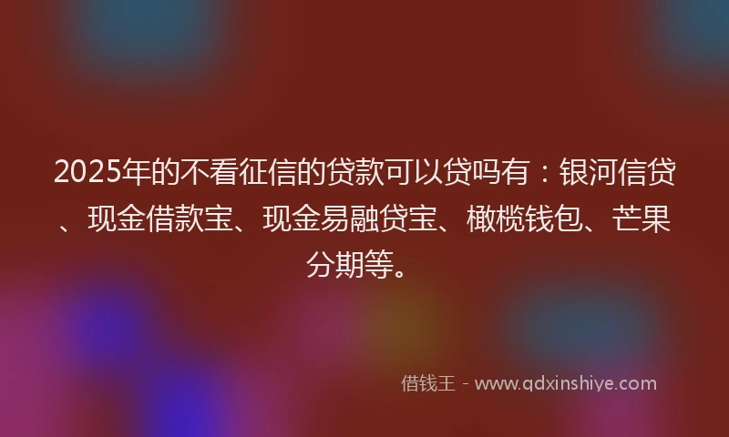 2025年的不看征信的贷款可以贷吗有：银河信贷、现金借款宝、现金易融贷宝、橄榄钱包、芒果分期等。