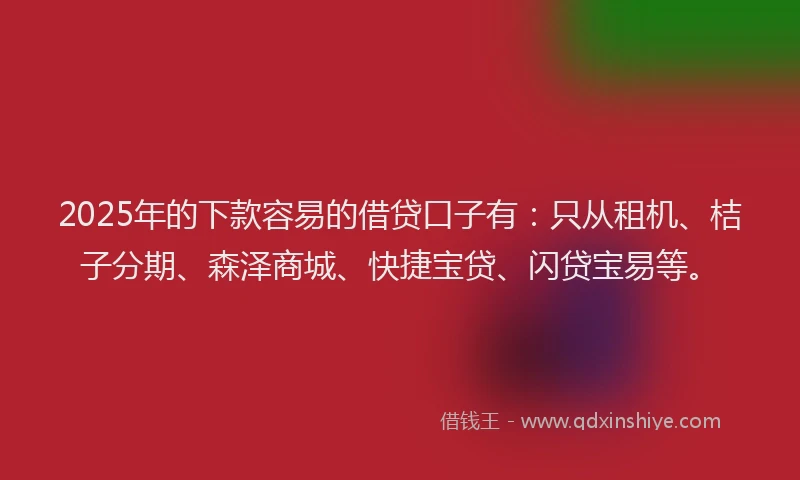 2025年的下款容易的借贷口子有：只从租机、桔子分期、森泽商城、快捷宝贷、闪贷宝易等。