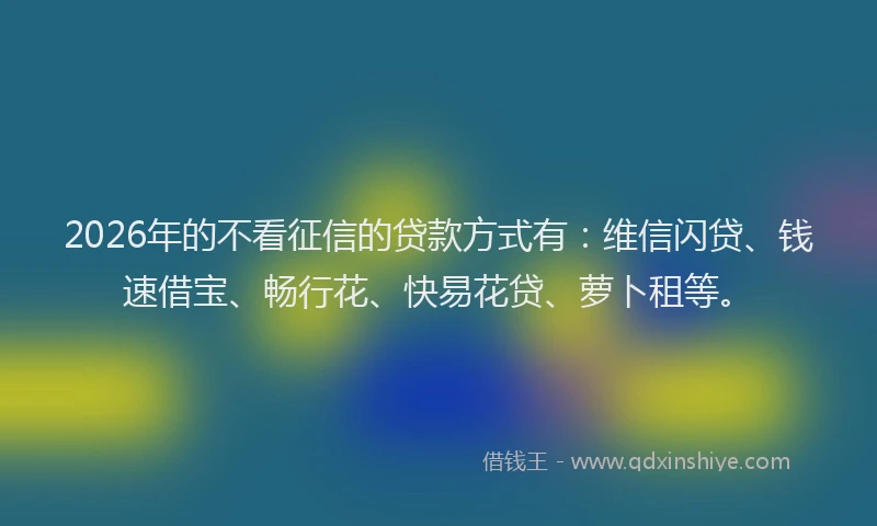 2026年的不看征信的贷款方式有：维信闪贷、钱速借宝、畅行花、快易花贷、萝卜租等。