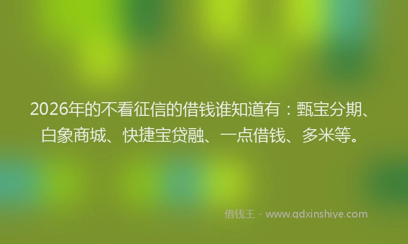 2026年的不看征信的借钱谁知道有：甄宝分期、白象商城、快捷宝贷融、一点借钱、多米等。